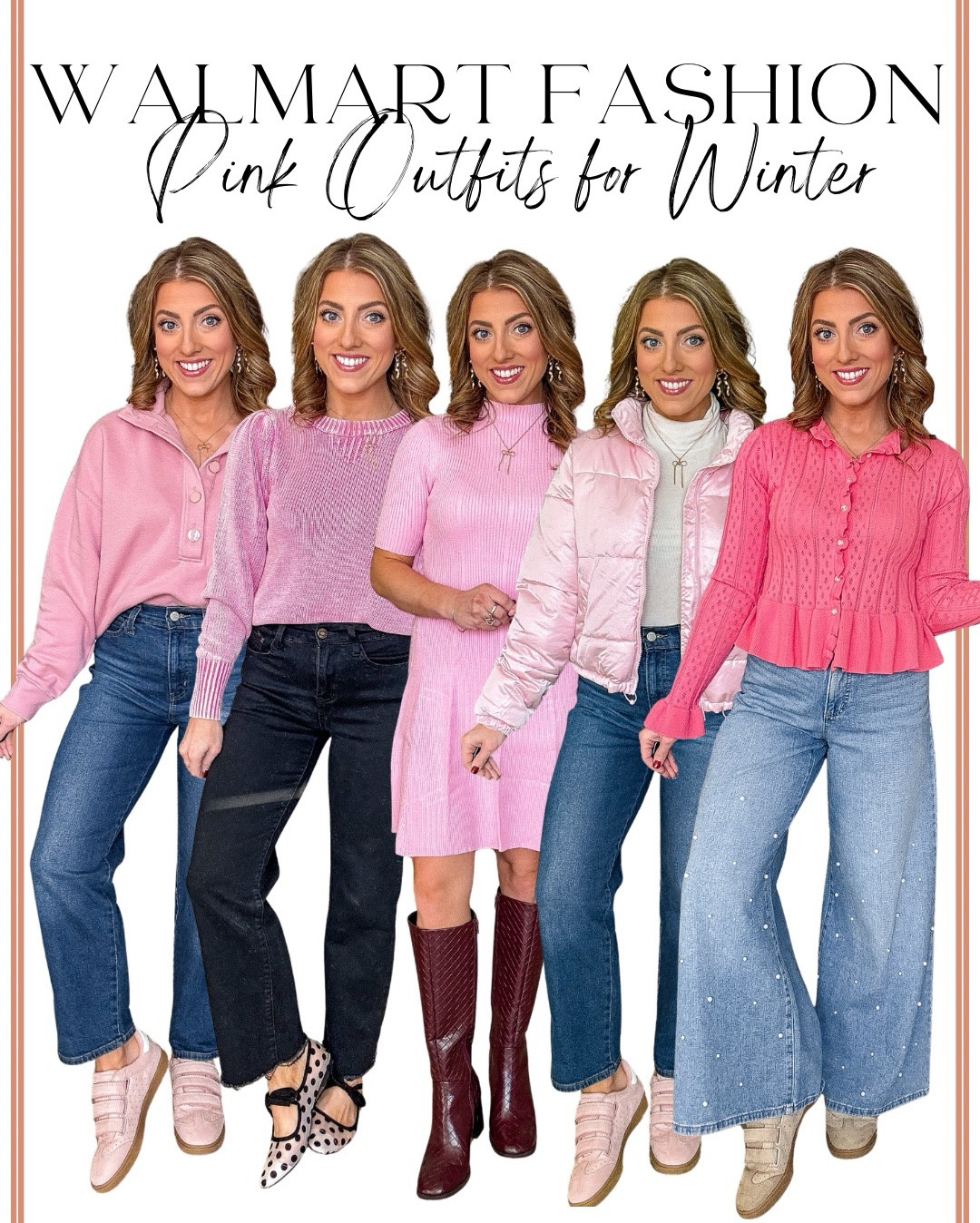 Pink outfits just hit different 💗✨
I’m sharing 10 pink Walmart fashion outfits that are perfect for winter — from cozy everyday looks to cute dressed-up styles you can wear now and into spring.

These outfits include everything from pink sweaters, knit tops, cardigans, jackets, denim, matching sets, and comfy shoes — all styled in easy, wearable ways. The best part? They’re all affordable Walmart finds that look way more expensive than they are.

Whether you’re looking for a casual mom-life outfit, work-from-home comfy look, weekend errands style, or a fun pink outfit for Valentine’s Day, this roundup has you covered. Pink is such a good neutral for winter, and Walmart is seriously delivering with these new arrivals.

Every outfit is linked in LTK so you can shop each look easily 💕

#WalmartFashion #WalmartFinds #WalmartOutfits #AffordableFashion #PinkOutfits #WinterStyle #WinterOutfits #EverydayFashion #CasualChic #BudgetFashion #WalmartStyle #LTKFinds #LTKUnder50 #PinkFashion #MomStyle #WomenOwned #StyleInspo