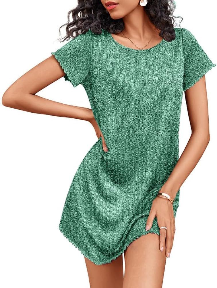 Ekouaer Women's Nightgown Short Sleeve Sleepshirt Rib Knit Scoopneck Soft Sleepwear Pajama Dress ... | Amazon (US)