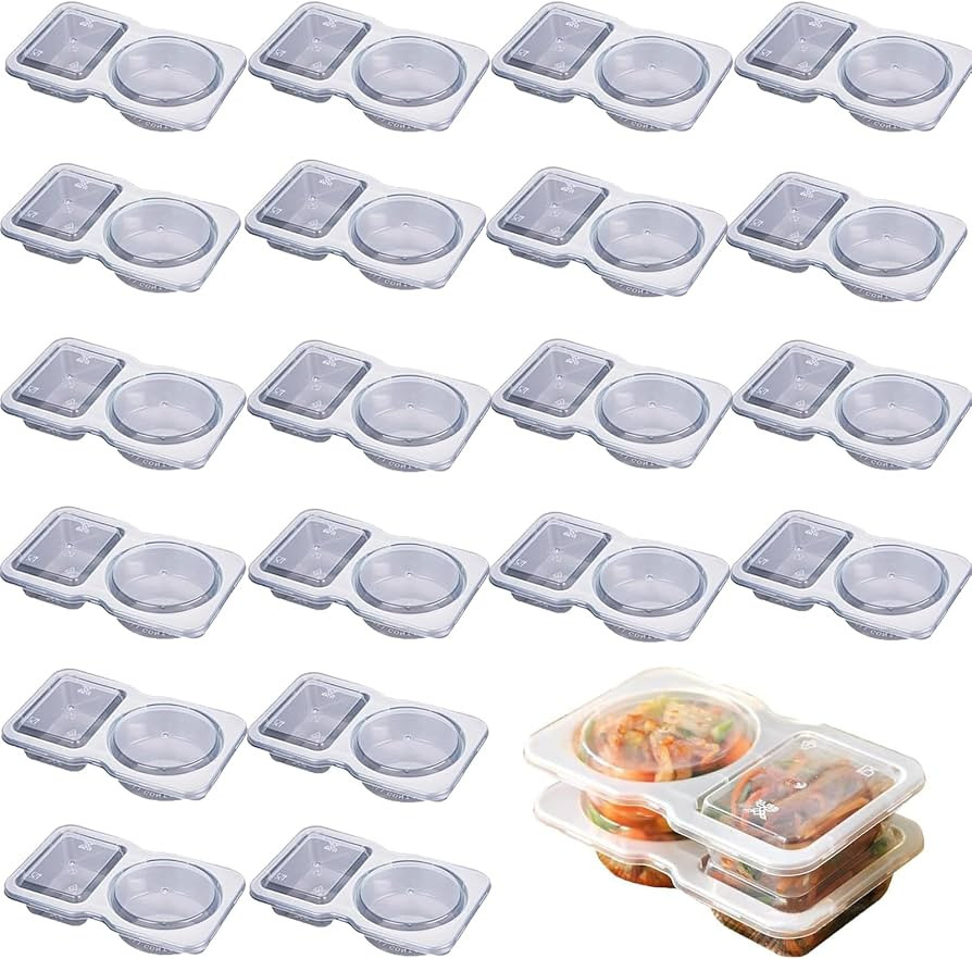 20PCS Double Compartment Condiment Containers with Lids, Disposable Double Compartment Snack Cont... | Amazon (US)
