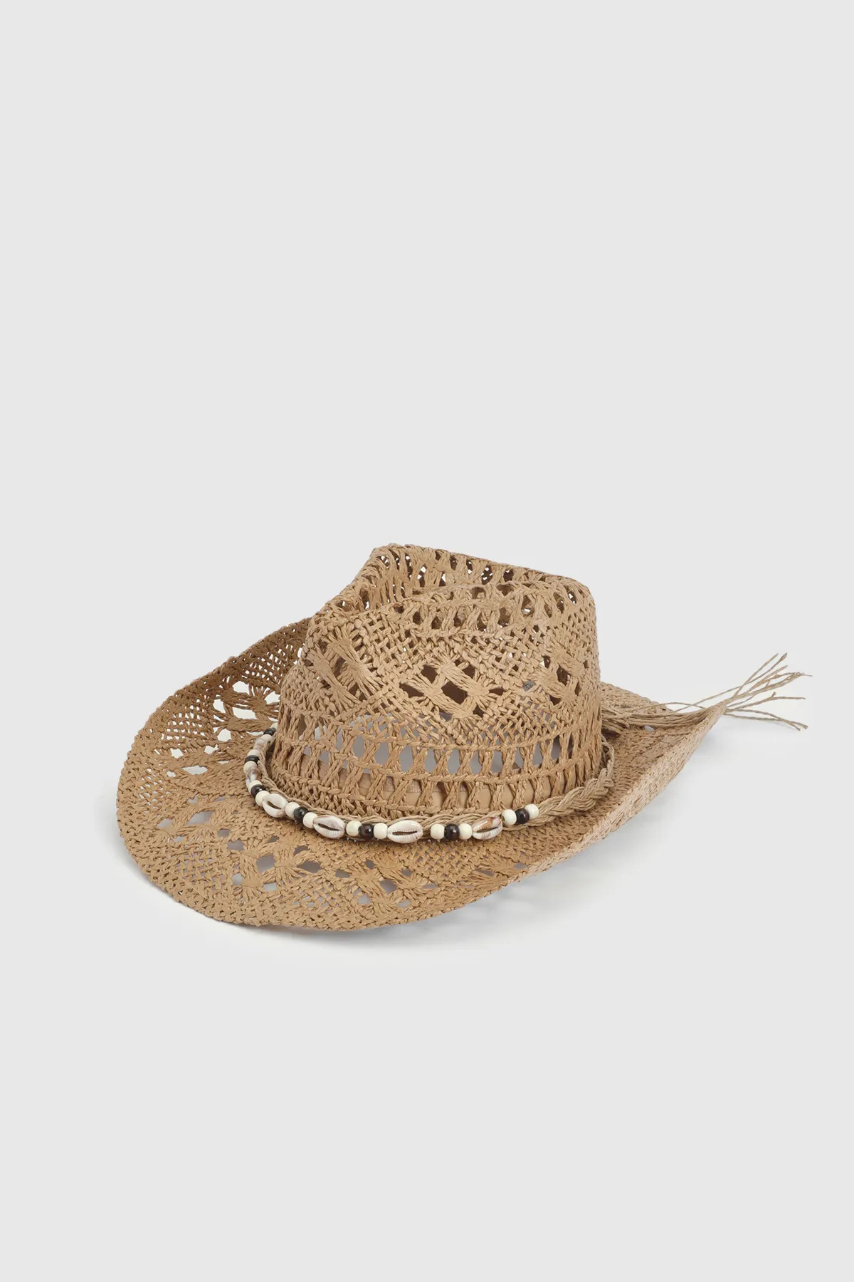 Tan Shell Trim Straw Western Cowboy Hat | Boohoo | Boohoo.com (UK & IE)