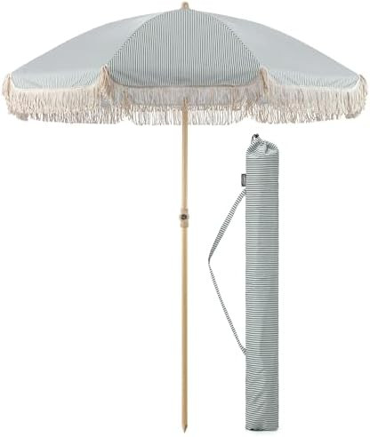 CHRISTOW Portable Garden Parasol with Tilt, 2m Cotton Tassel Beach Umbrella, Outdoor Patio Sunsha... | Amazon (UK)
