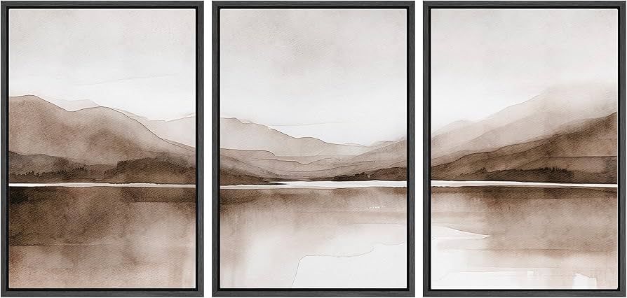 SIGNWIN Framed Canvas Print Wall Art Mountain Landscape Modern Minimalist Brown and Gray Watercol... | Amazon (US)