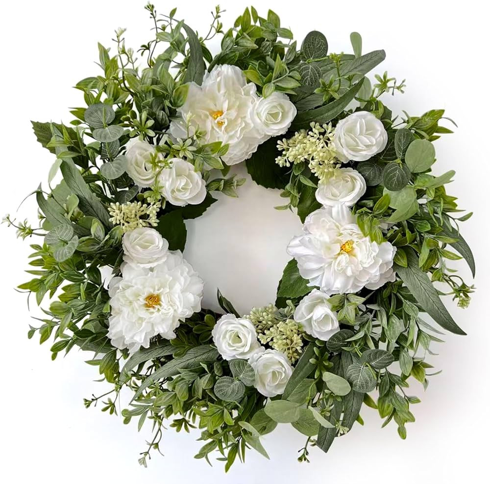 Betylifoy Spring Wreaths for Front Door 24" Artificial Silk Dahlia Rose Wreaths Greenery Eucalypt... | Amazon (CA)