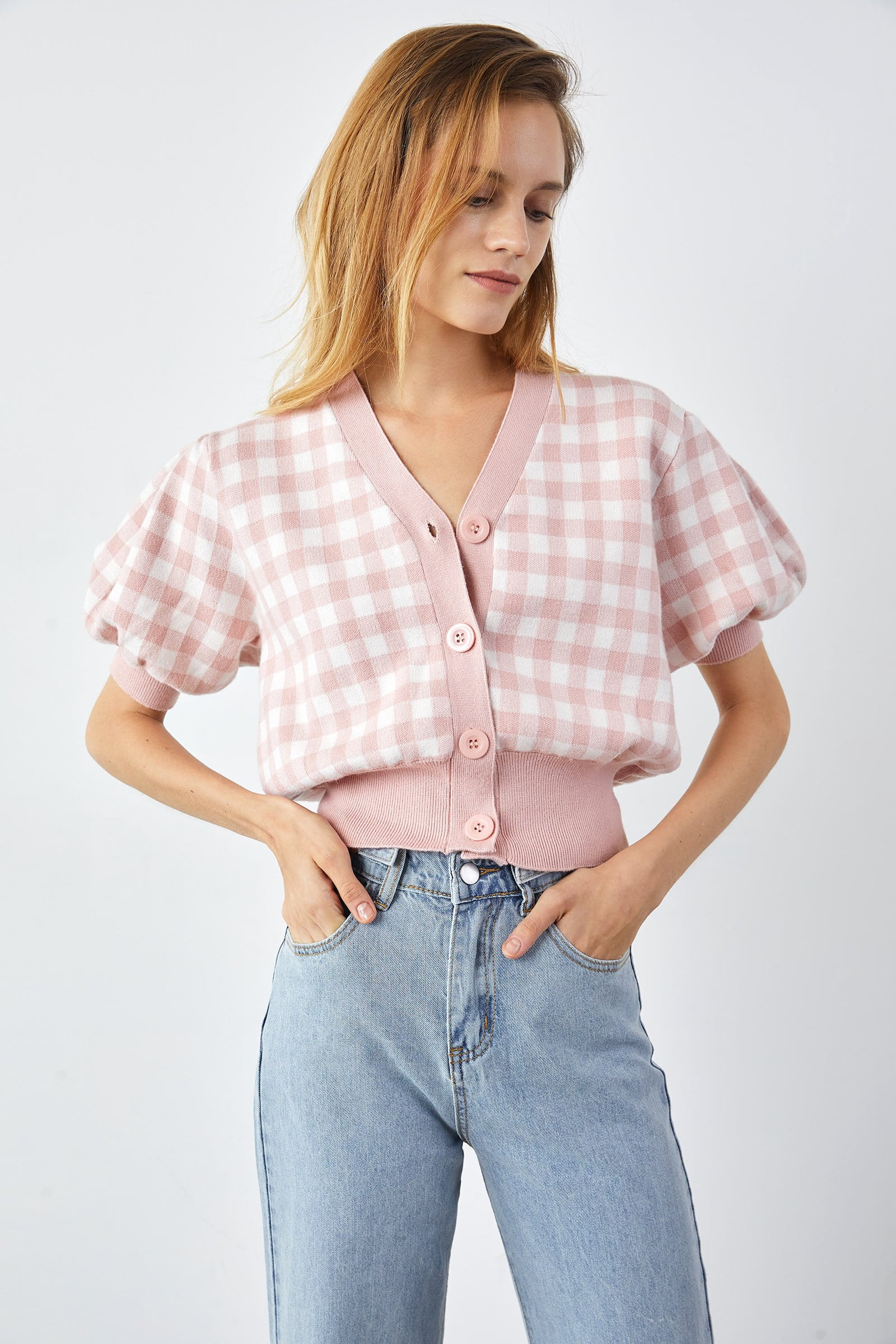 Jillian Light Pink Plaid Cardigan | J.ING