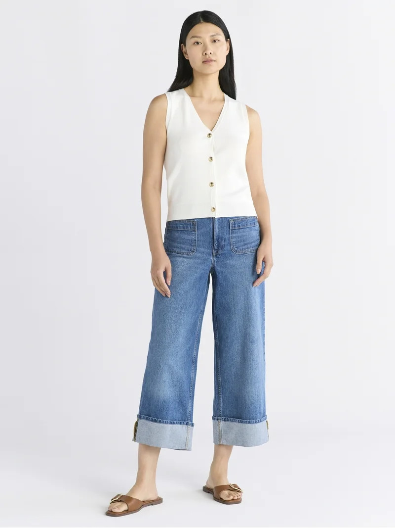 Free Assembly Women's Button Front Sweater Vest, Sizes XS-XXL | Walmart (US)