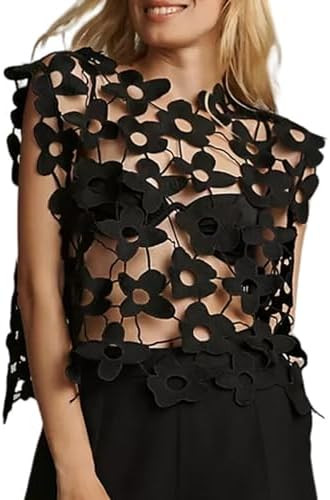 Wyeysyt Women's Hollow Out Floral Lace Vest Sleeveless Crewneck Crochet Cover Up Summer Cropped G... | Amazon (US)