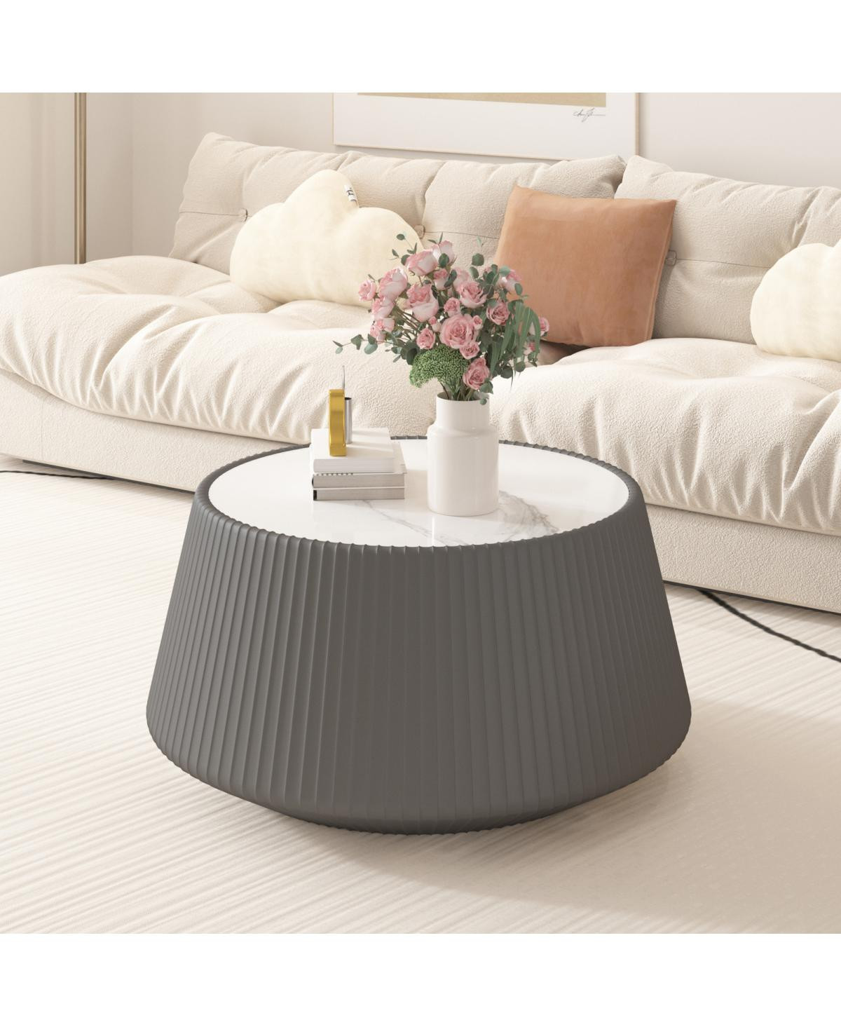 Streamdale Furniture Modern Leather Sofa Coffee Table with Sintered Stone Top - Grey | Macy's