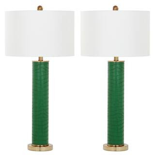 Ollie 31.5 in. Dark Green Faux Alligator Table Lamp with Off-White Shade (Set of 2) | The Home Depot