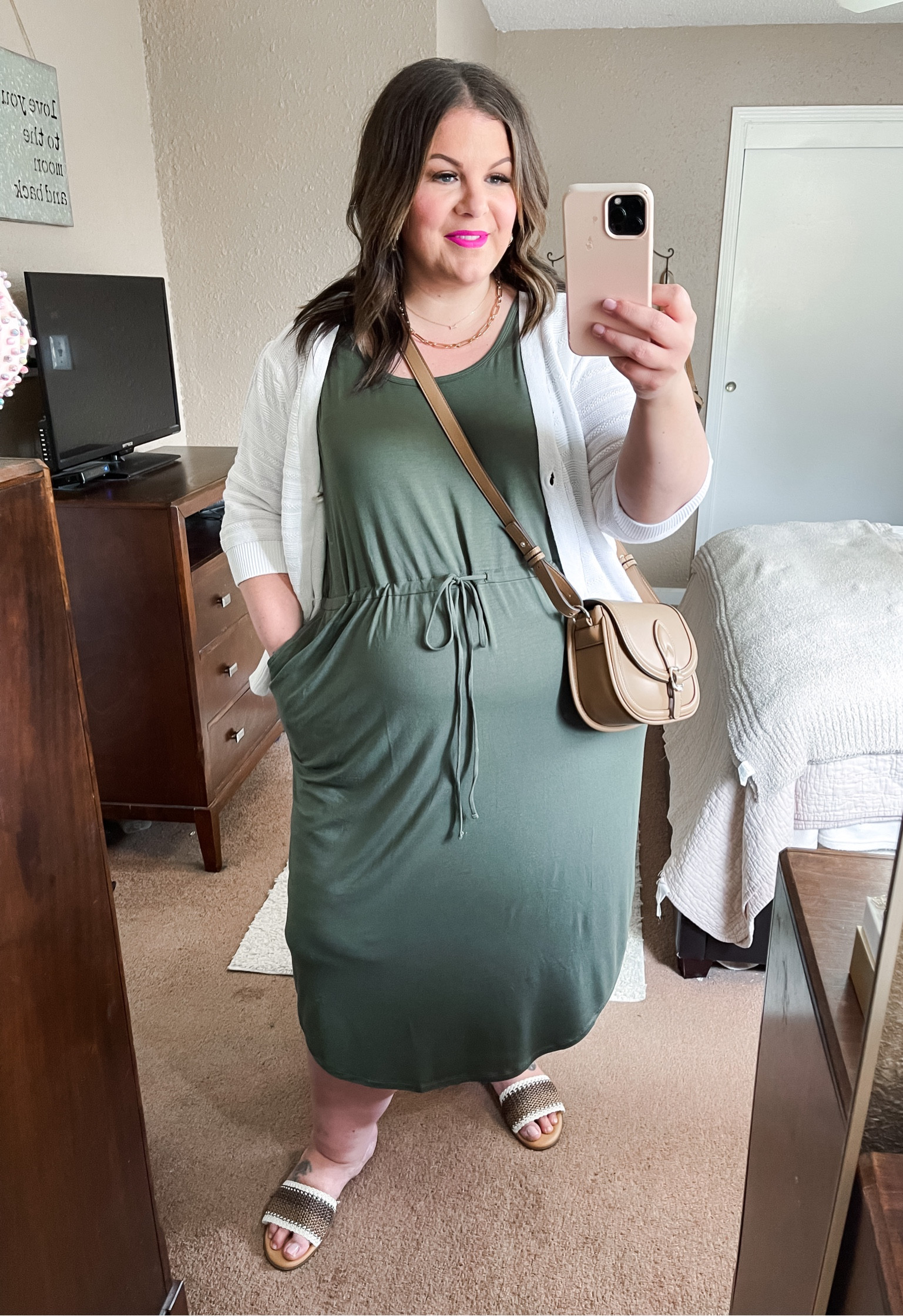 This plus size spring dress from @walmartfashion is so comfy and cute! This could be dressed up for plus size workwear or dressed down as a vacation outfit. #walmartpartner #walmartfashion 
Dress - sized up to 3X 
Cardigan - XXXL (sold out, found in store)
Sandals - size 11 (not wide width but true to size)

#LTKcurves #LTKunder50 #LTKSeasonal