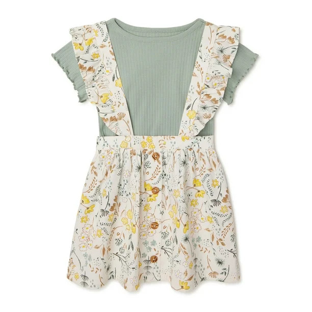 Wonder Nation Baby and Toddler Girl Pinafore Dress, 2-Piece Outfit Set, Sizes 12M-5T - Walmart.co... | Walmart (US)