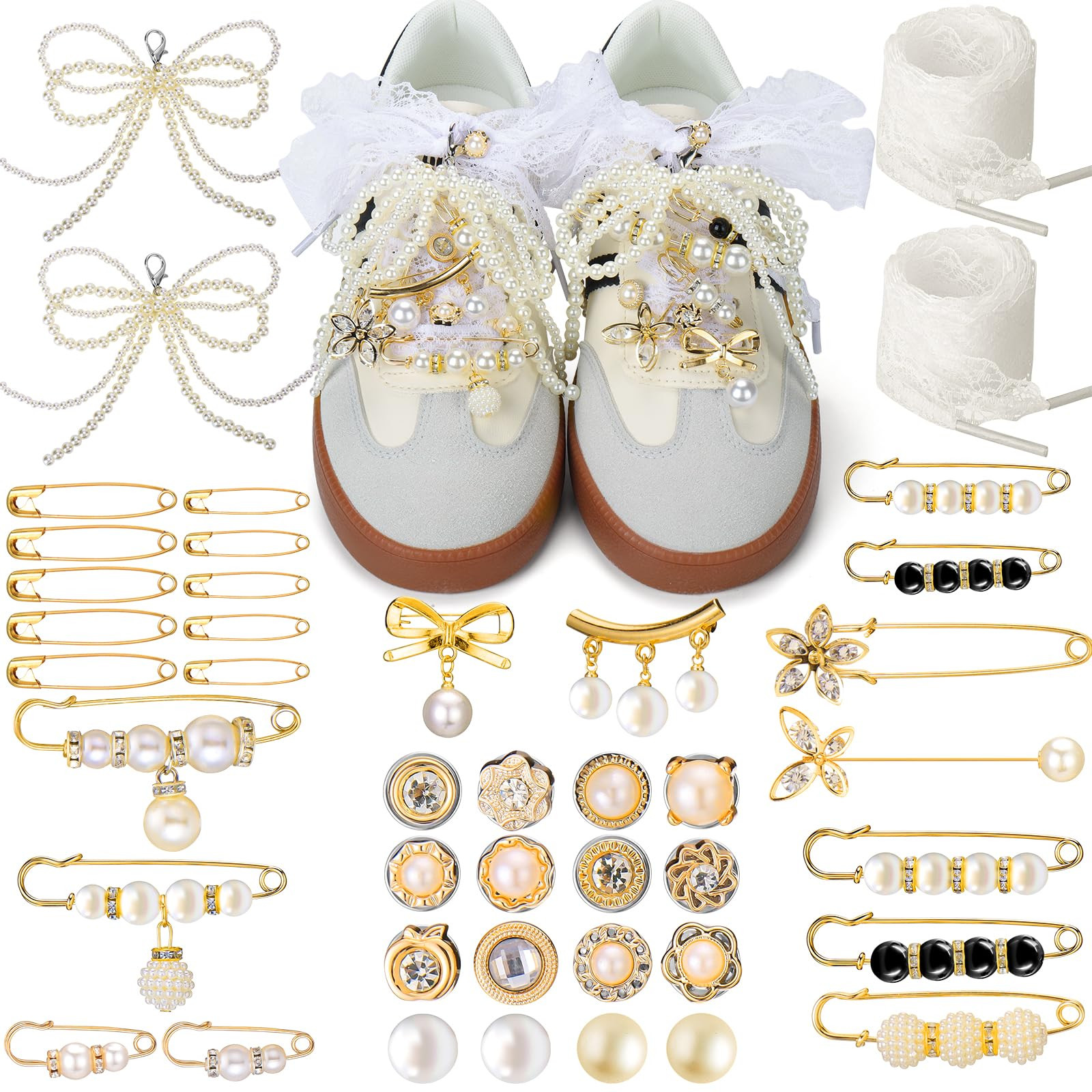AIERSA Shoes Charms for Sneakers Socks, 43pcs Pearl Shoe Lace Charms Jewelry, Junk Socks Pins, St... | Amazon (US)
