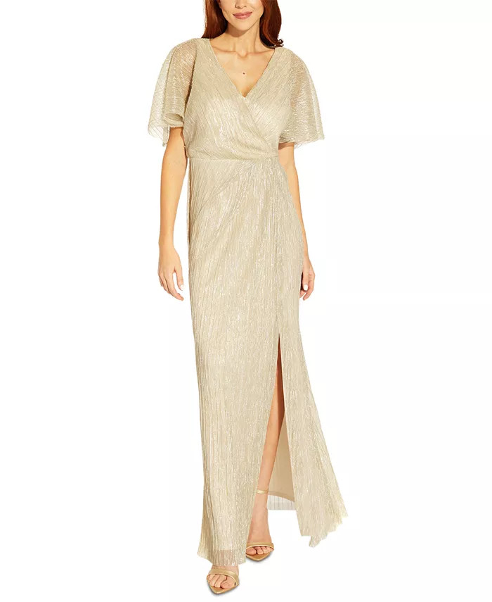 Adrianna Papell Pleated Metallic Gown & Reviews - Dresses - Women - Macy's | Macys (US)