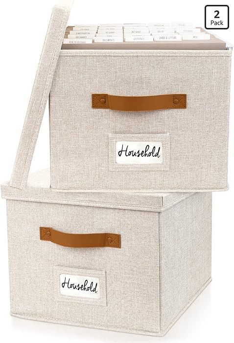 ZICOTO Decorative File Organizer Box Set of 2 - Collapsible Linen Filing Cabinets w/Handles Are P... | Amazon (US)