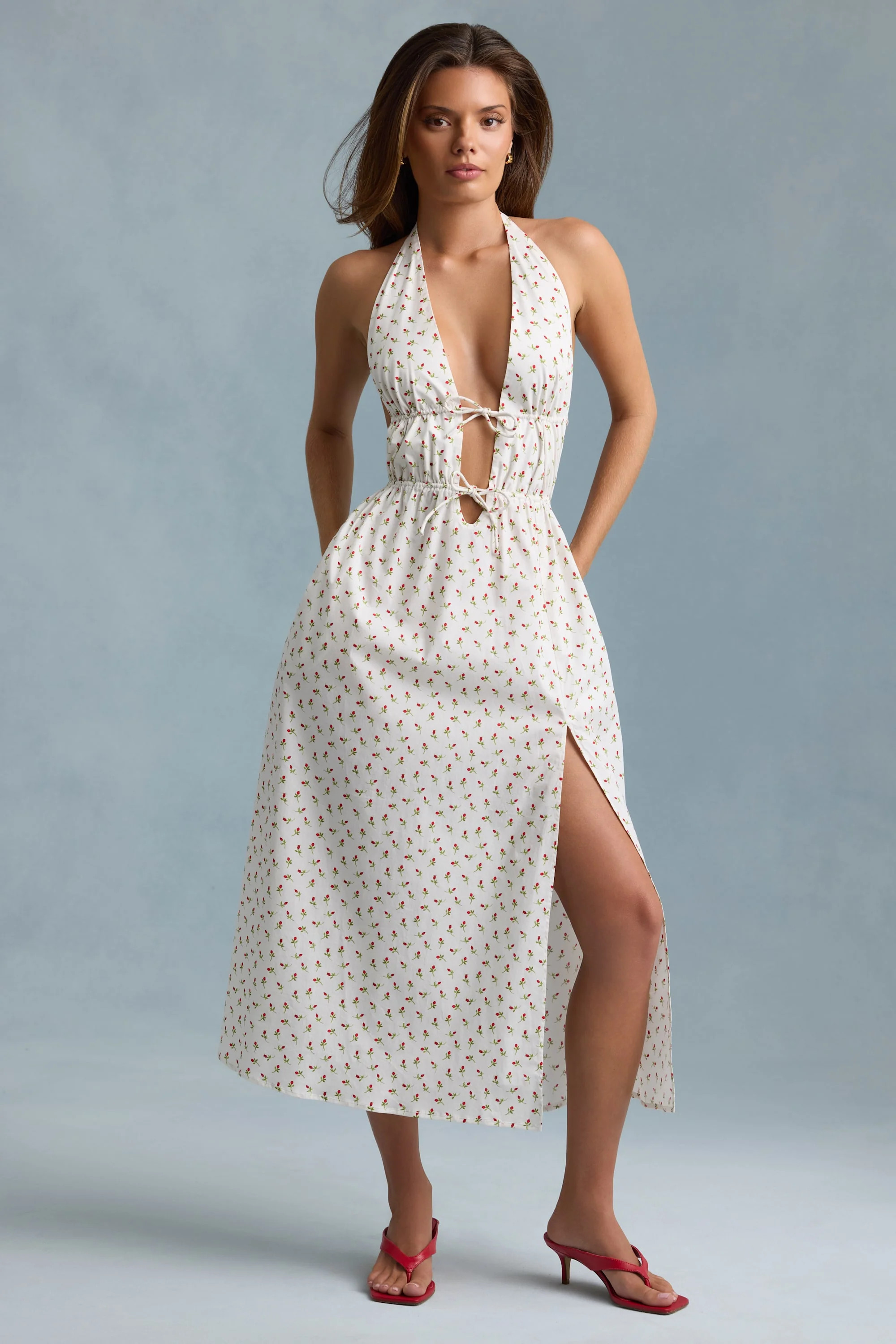 Backless Cotton-Poplin Maxi Dress in Rose Print | Oh Polly