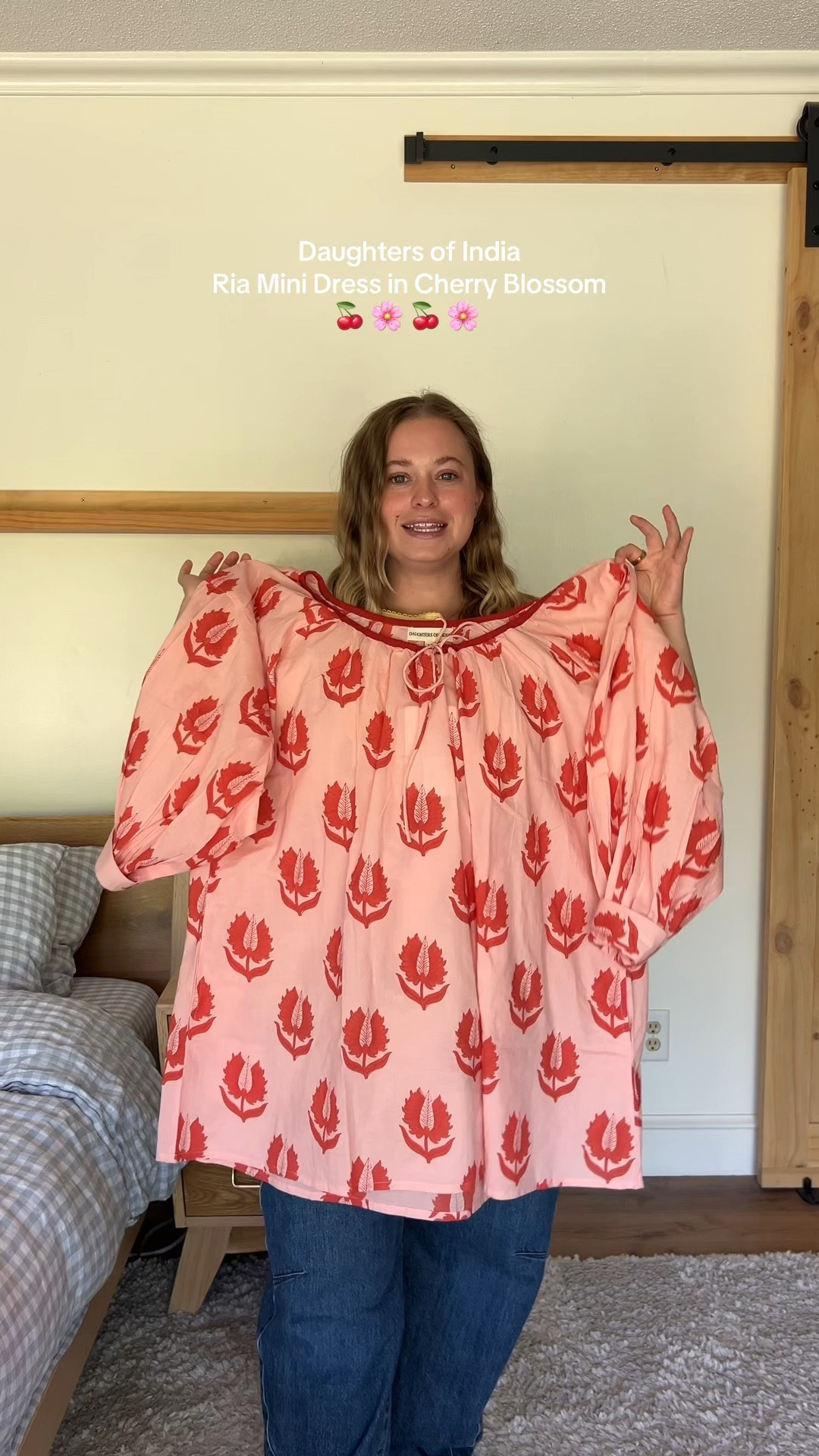 CODE: JOLENE15 
Daughters of India Ria Mini Dress in Cherry Blossom 🍒 🌸 the most gorgeous dress in my closet now! Thank you @Daughters of India ❤️ 

I’m wearing size medium and have lots of room! I’m 165 and 5’1 for reference 

Have the dress 🔗 in my bio ltk 

Your sign to keep posting even if your views are stuck at 300 on tiktok 😑 

#minidress #summerdress #cottondress #daughtersofindia #riadress