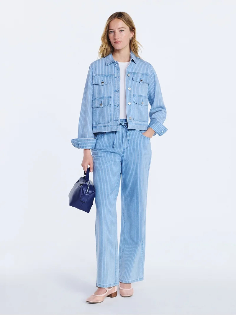 Free Assembly Women's Striped Denim Jacket, Sizes XS-XXL | Walmart (US)