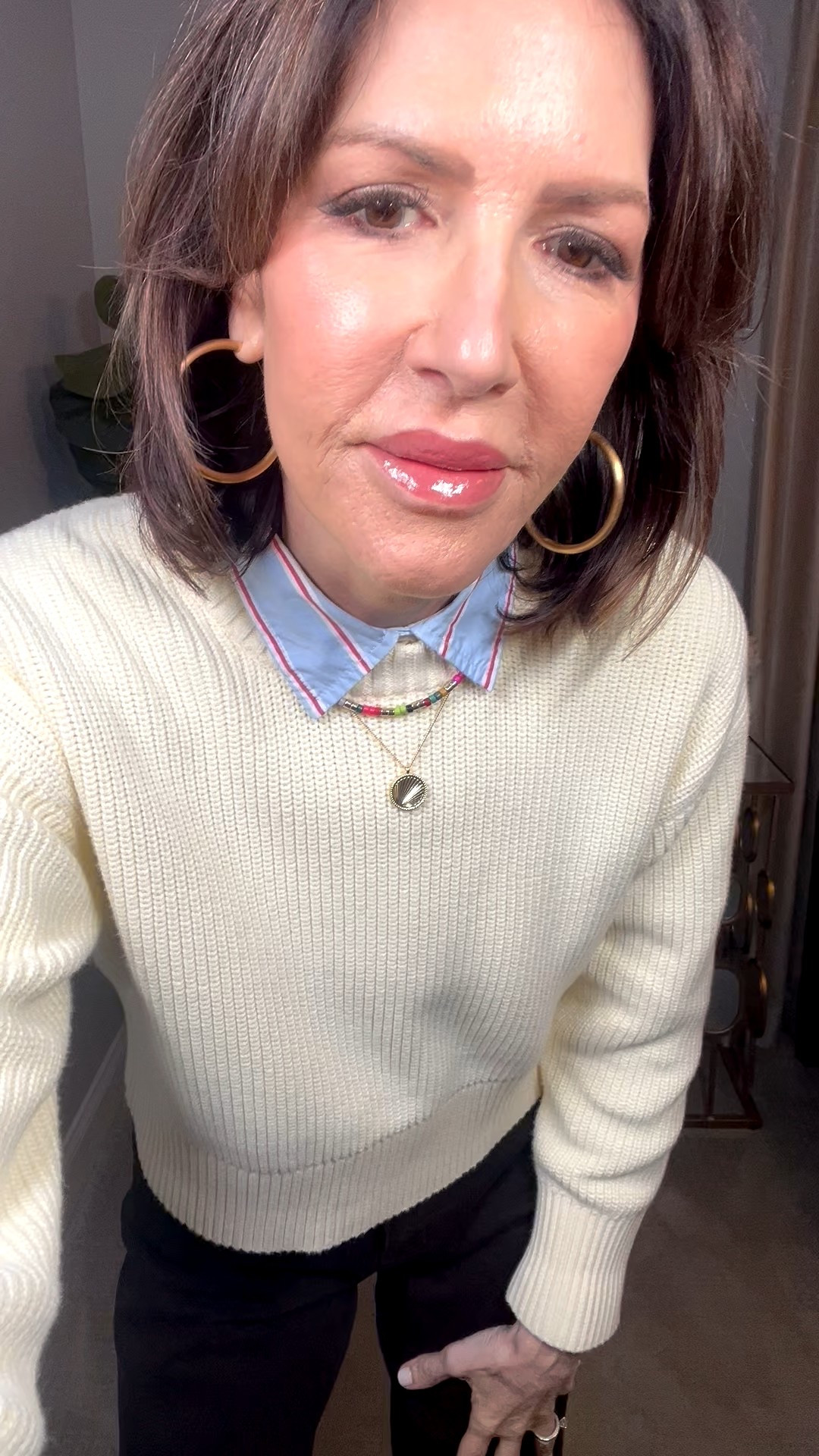 beaded necklace, gold necklace, gold hoop earrings, butter yellow sweater, over 50 outfits 

#LTKootd #LTKSeasonal #LTKOver40