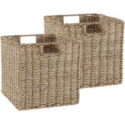 Storage Basket, Set Of 2 Hand-Woven Seagrass Storage Baskets, Foldable Wicker Storage Basket 11 Inch Cube Storage Bins | Wayfair Professional