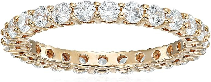 Amazon Collection Platinum or Gold Plated Sterling Silver All-Around Band Ring set with Round Inf... | Amazon (US)