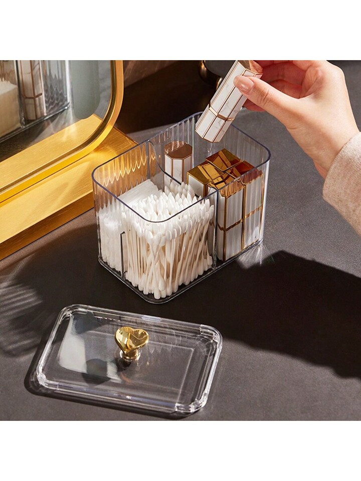 1pc Multifunctional Cleaning Stick And Makeup Pad Clear Desktop Storage Box With Cover, Toothpick... | SHEIN