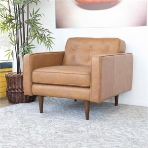 Allora Mid Century Modern Leather Lounge Chair in Tan Brown | Cymax
