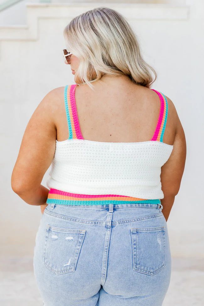 Made For Sunshine Ivory Multi Striped Trim Crochet Tank | Pink Lily