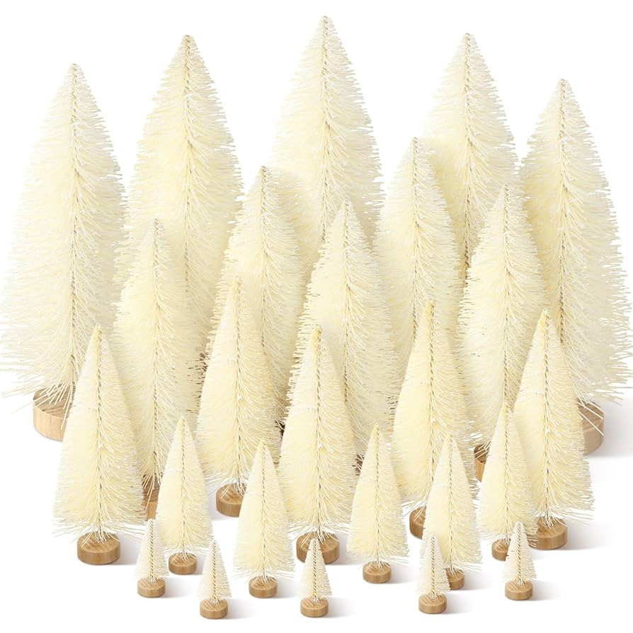 Geetery 25 Pcs Christmas Trees Set,Artificial Pine Sisal Bottle Brush Trees with Wood Base for Ch... | Amazon (US)