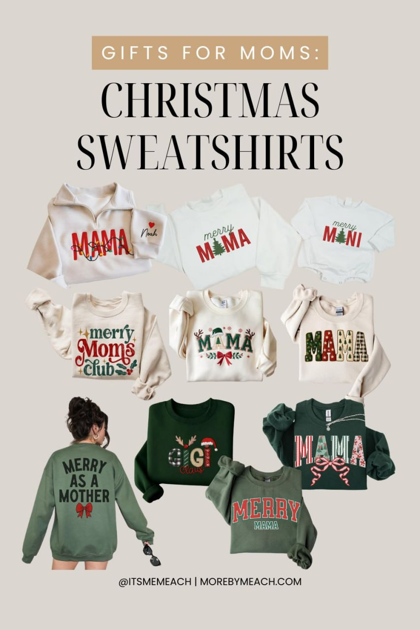 I’m obsessed with these Christmas sweatshirts for moms, they’re cozy, festive, and such an easy way to feel cute during the holiday season. The “Merry Mama” and “Merry as a Mother” styles are my personal favorites, and they make the sweetest matching-gift idea… these are great gifts for moms and new moms who want something comfy and fun to wear all December long. 

 #LTKCyberWeek #LTKGiftGuide #LTKmomlife