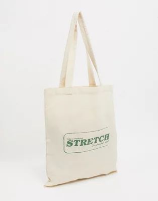 ASOS DESIGN heavyweight tote bag in natural with retro print detail | ASOS (Global)