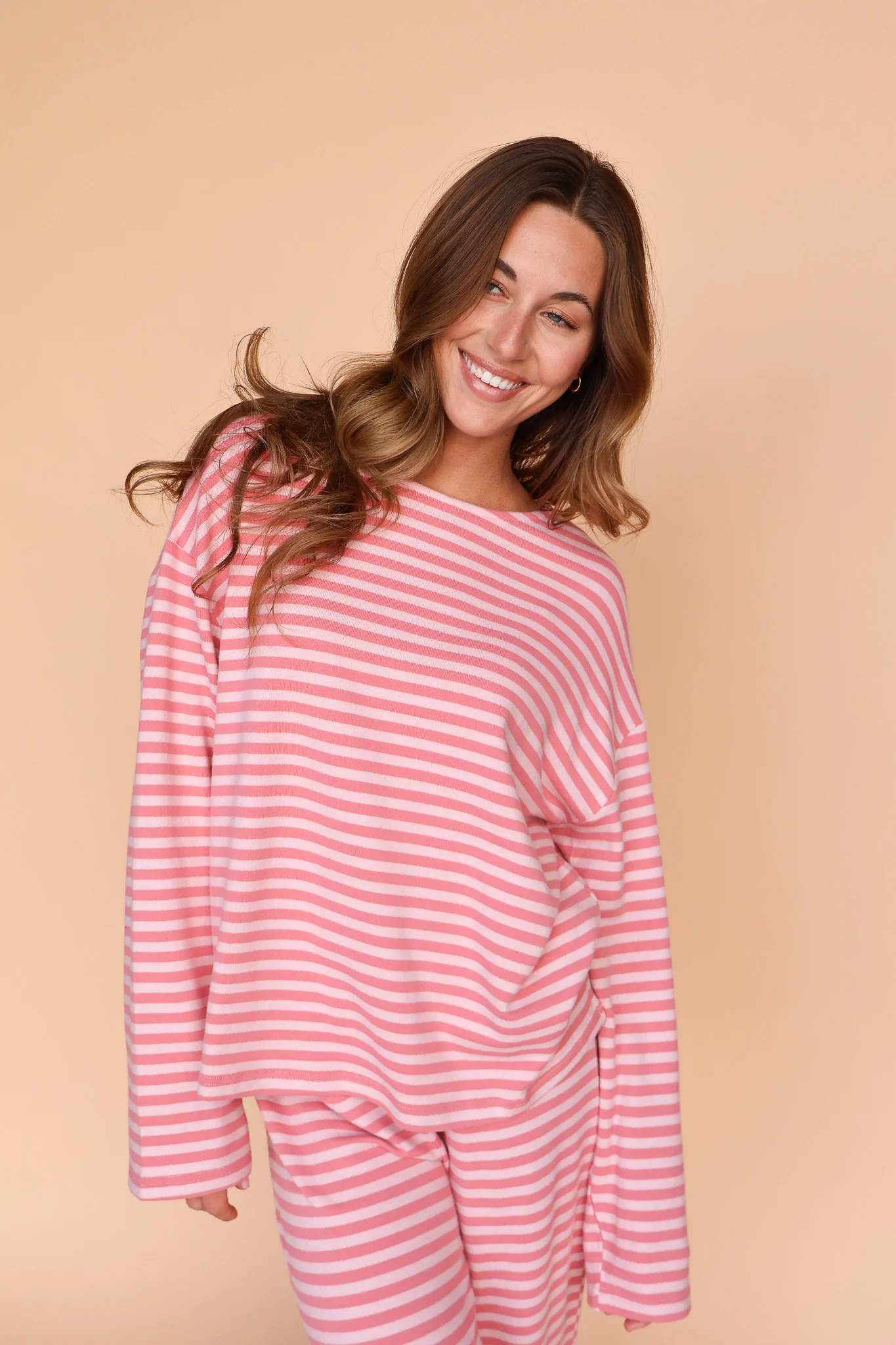 Dean Stripe Brushed Knit Top in Pink | Henly