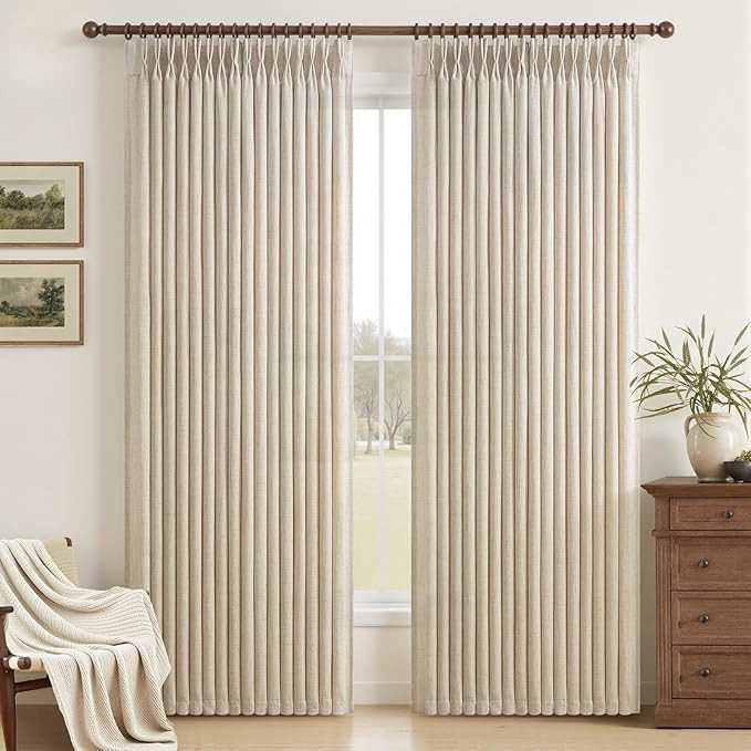 Extra Long 120 Inch Natural Linen Floor to Ceiling Kids Bedroom Curtains 2 Panels Set, Memory Sha... | Amazon (US)
