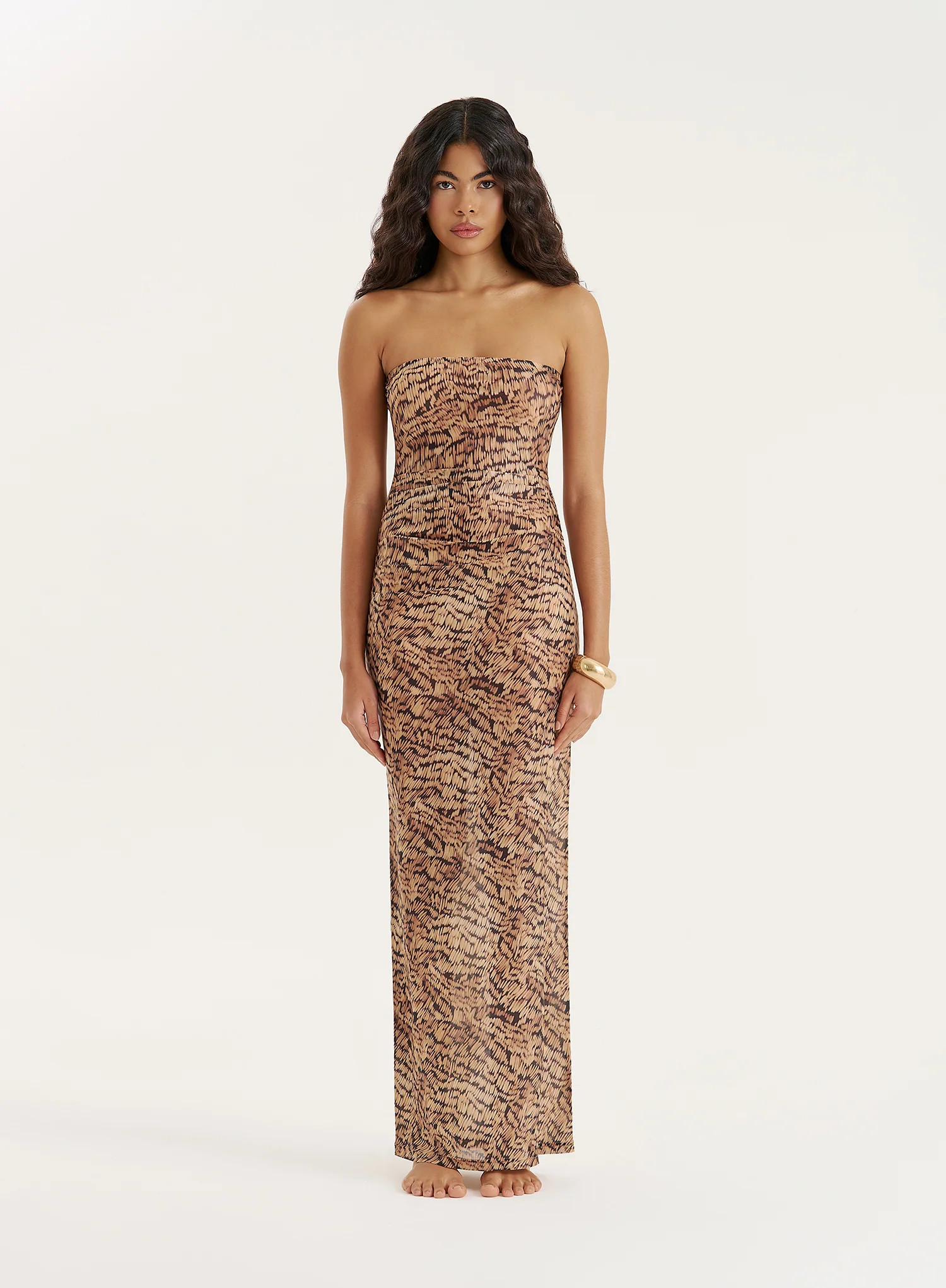 Abstract Print Sheer Bandeau Maxi Dress- Jean | 4th & Reckless