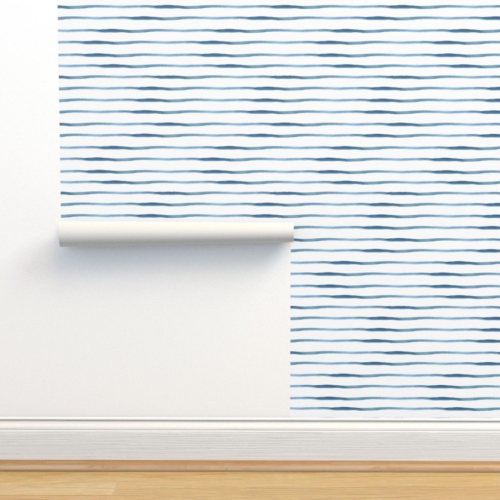 2054Blue Stripes Watercolor Wallpaper byhipkiddesigns | Spoonflower