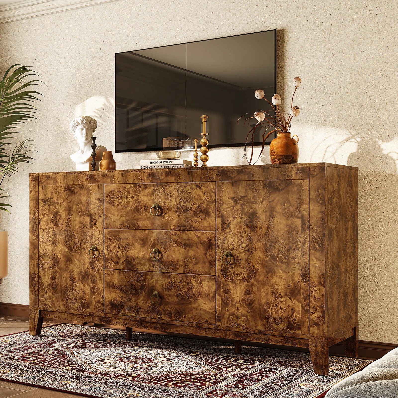 Dorne 60" High Gloss Burl Buffet Sideboard Cabinet | Wayfair North America