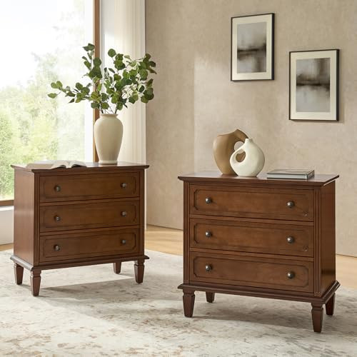 HULALA HOME 3 Drawer Nightstand with Charging Station, Wooden Drawer Organizer with Wood Legs, Mi... | Amazon (US)