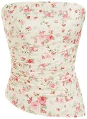 CIDER Strapless Tube Tops for Women Floral Going Out Crop Tops Bandeau Ruched Asymmetrical Lightw... | Amazon (US)