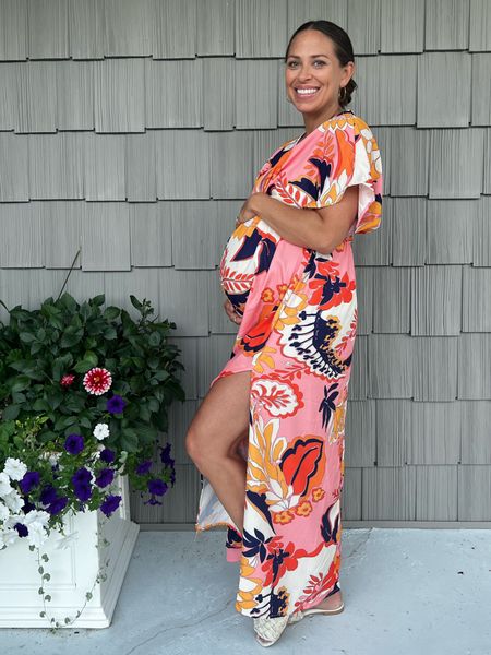 The perfect bump dress! 34 weeks pregnant + loving these gorgeous colors, slit up the side, and comfort of this dress! Comes in many colors - solids and prints!

Maternity dress 
Bump dress
Wedding bump dress
Pregnancy dress
Bump style 
Summer pregnancy 
Non-maternity dress

#LTKstyletip #LTKbaby #LTKbump
