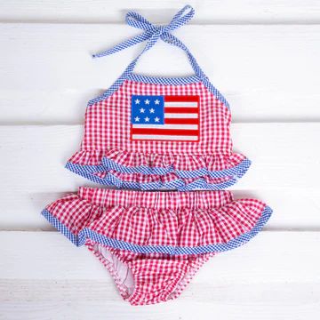 Red Gingham Seersucker Flag Two Piece | Classic Whimsy