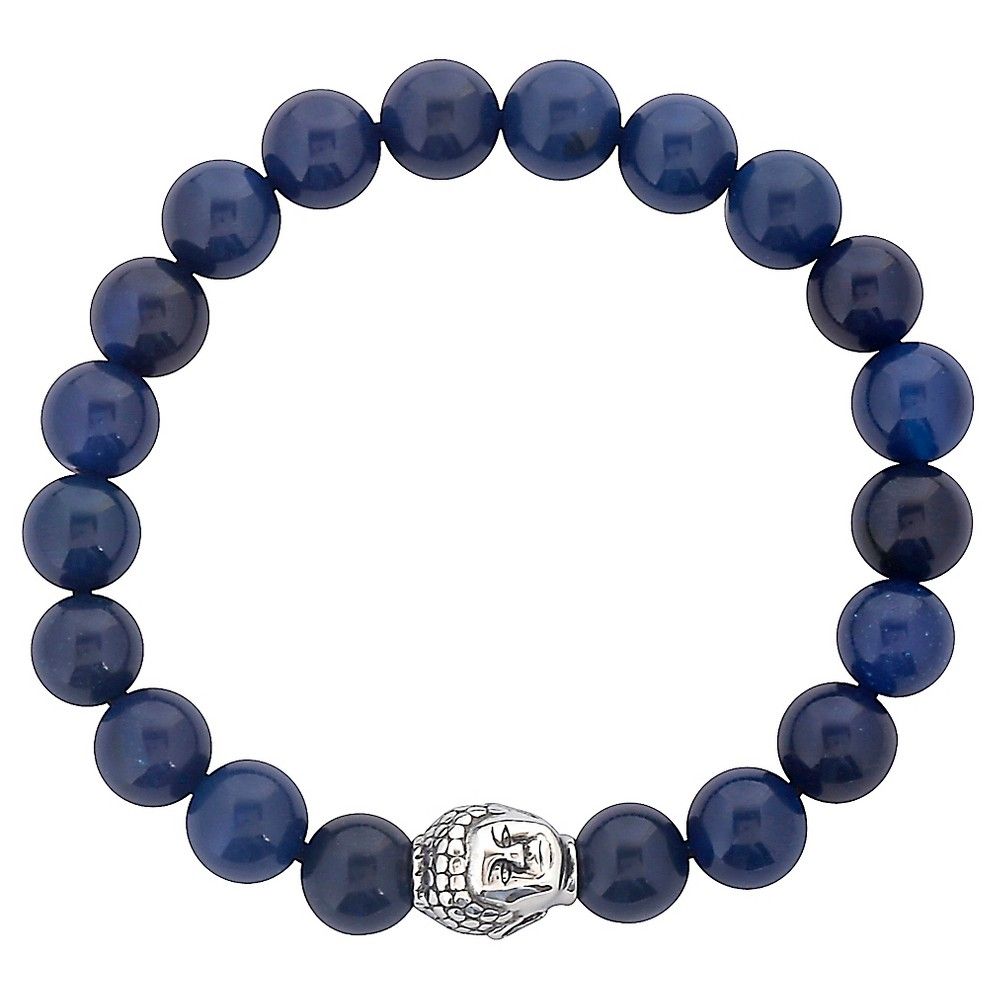 Men's West Coast Jewelry Stainless Steel Polished Buddha and Blue Agate Beaded Bracelet, Size: Small | Target