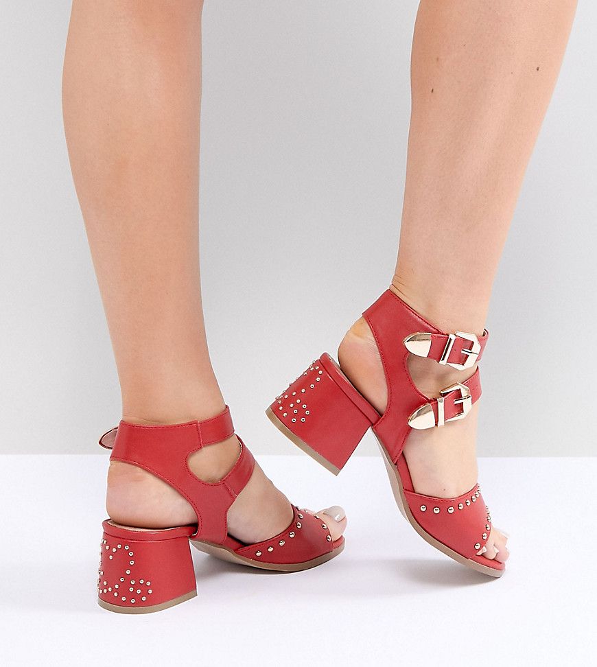 Lost Ink Wide Fit Red Western Studded Heeled Sandals - Red | ASOS US