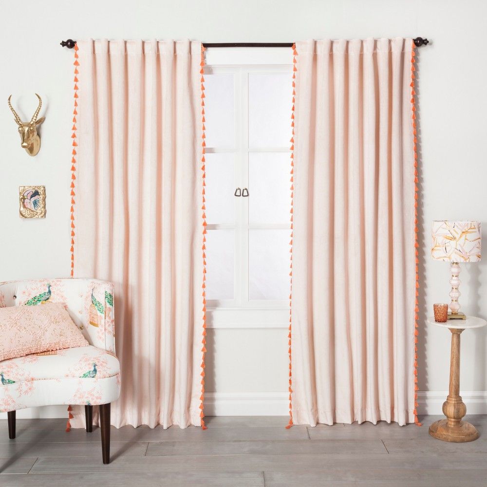 95""x54"" Velvet Curtain Panel with Orange Tassels Blush - Opalhouse | Target