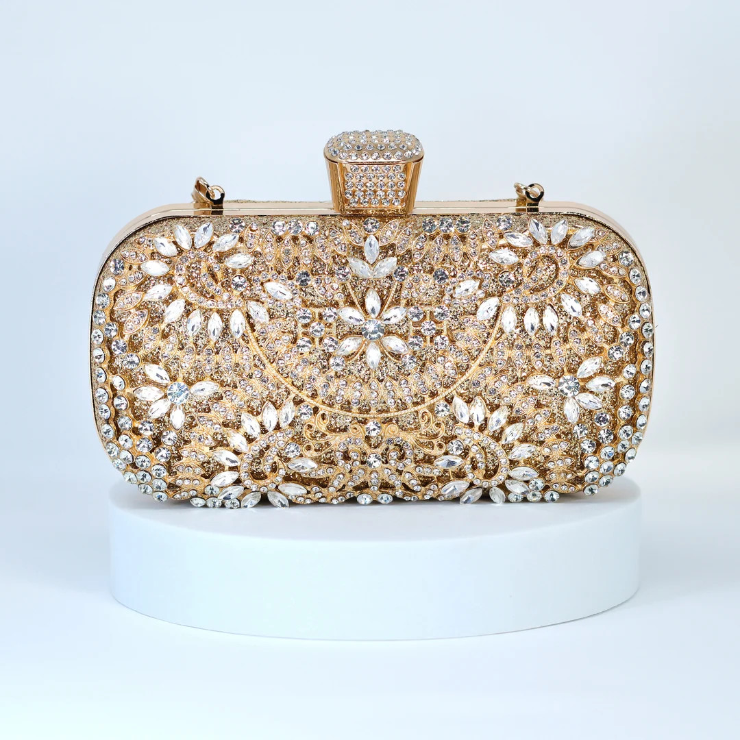 Gold Crystal Floral Leaves Wedding Clutch, Statement Bag, Evening Clutch, Wedding Clutch, Bridal ... | Etsy (US)