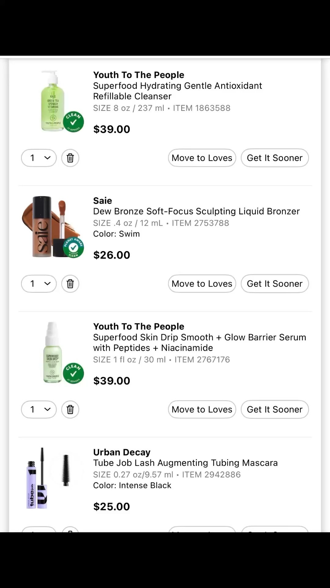 My cart for the Sephora sale 