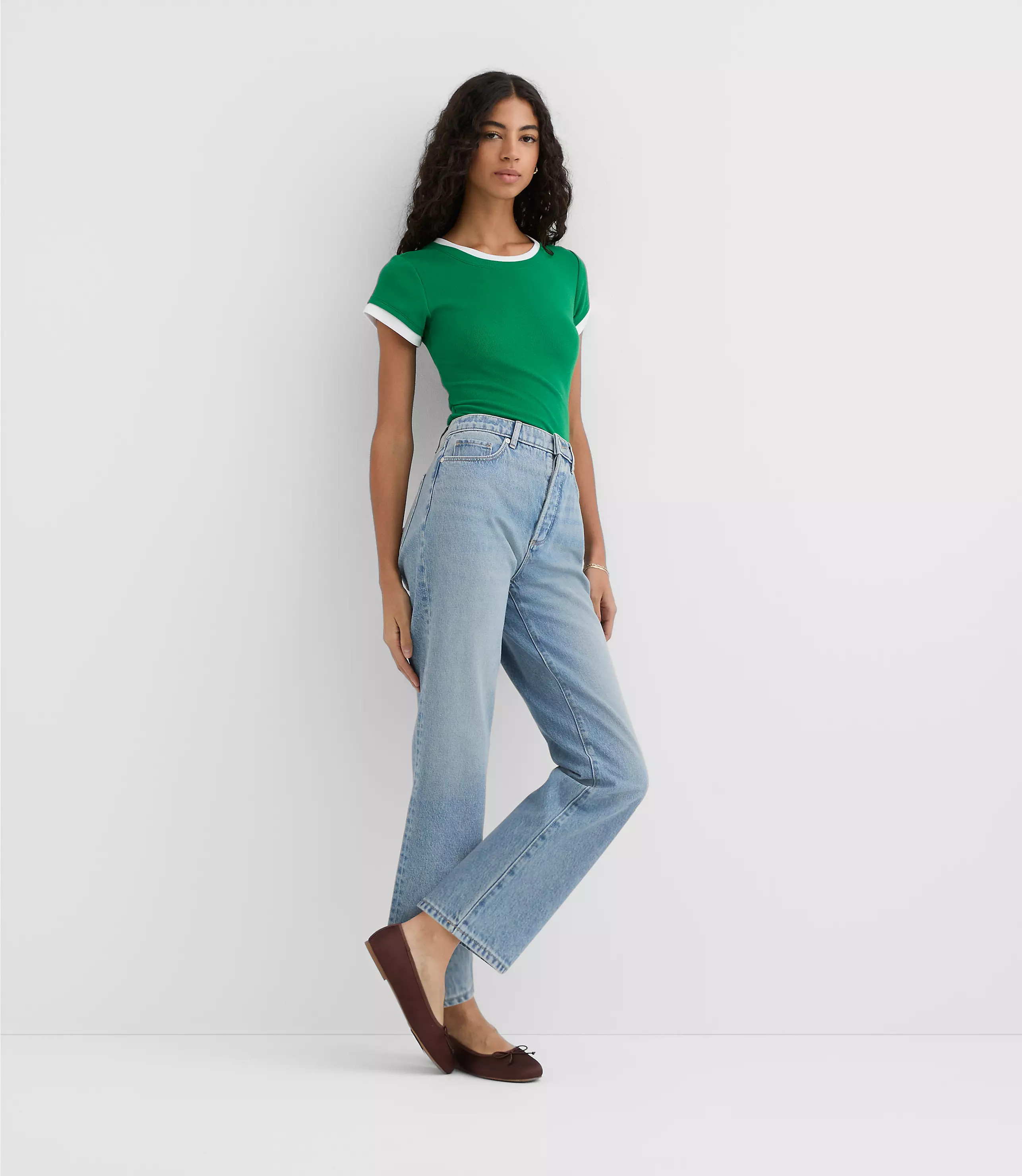 Rivete High Rise Straight Jeans in Vintage Mid Wash | LOFT