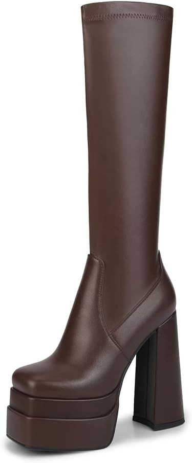 wetkiss Stacked Platform Knee High Boots for Women With High Chunky Heel, Gogo Boots for Women wi... | Amazon (US)