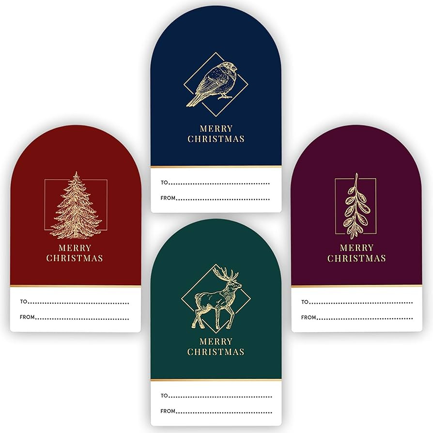 Easykart 200 Christmas Stickers Tags with Gold Foil Design (4 Assorted Designs), 2 x 3 Inch Size ... | Amazon (US)