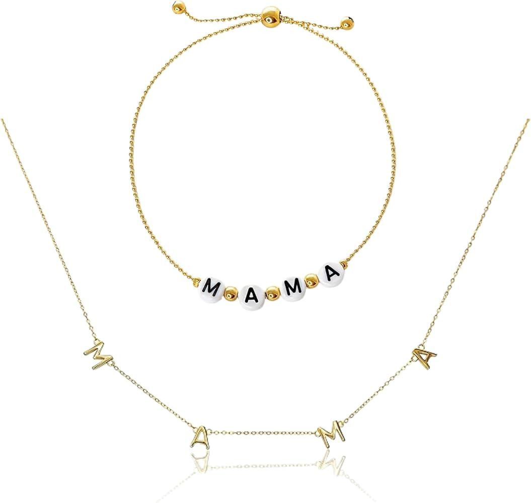 Benevolence LA Gold Mama Necklace & Bracelet Set – Gold Dipped Jewelry for Women, Gifts for Mom... | Amazon (US)