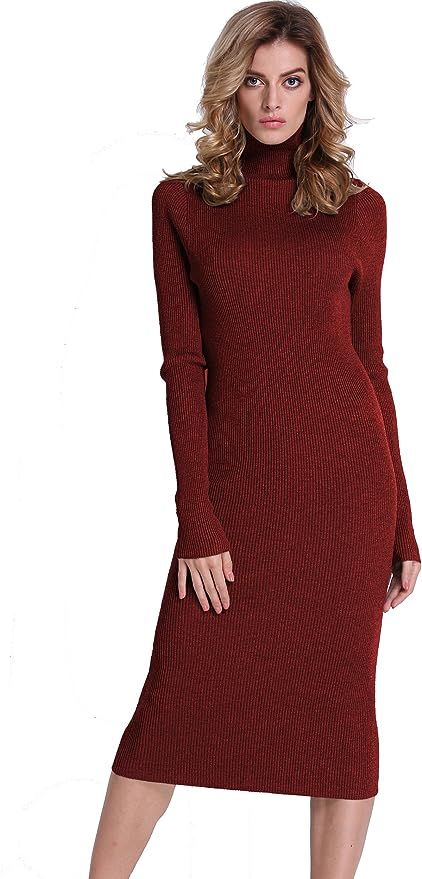 PrettyGuide Women Sweater Turtleneck Ribbed Knit Slim Fit Long Sleeve Midi Sweater Dress | Amazon (US)