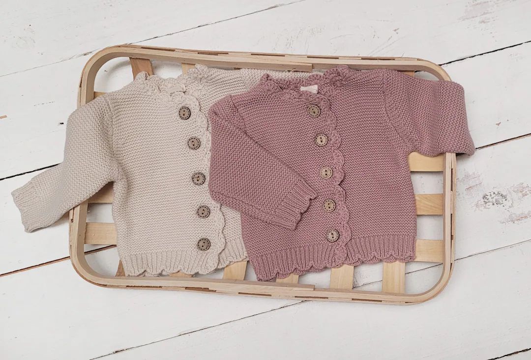 Baby Girl Sweater Cotton Knit Dressy top for romper dress button front Fall and spring SOPHIA Car... | Etsy (US)