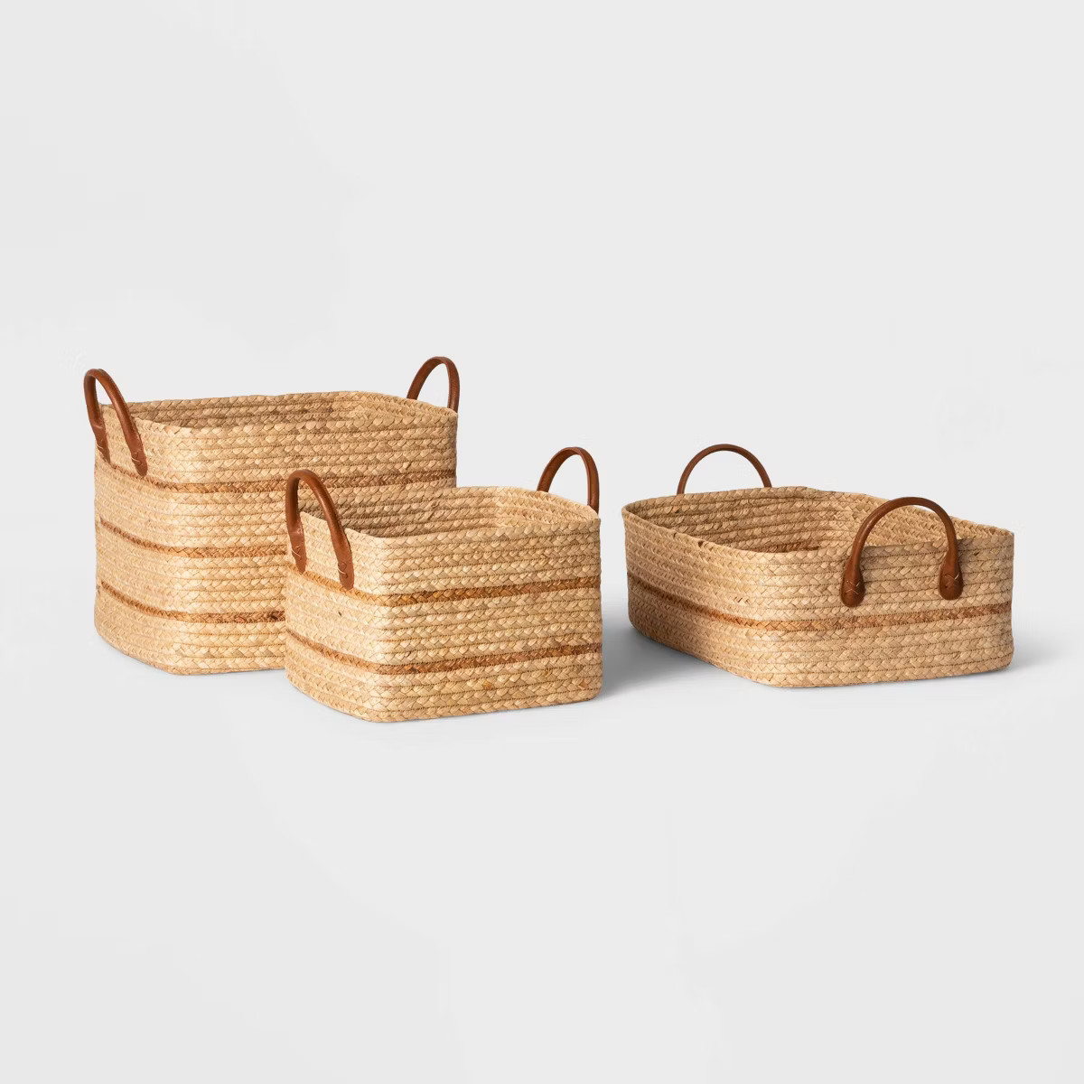Braided Water Hyacinth Basket with Faux Leather Handles - Threshold™ | Target